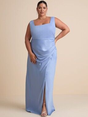 Lulus Red Carpet Romance Light Blue Satin Square Neck Maxi Dress XL 14 NEW
